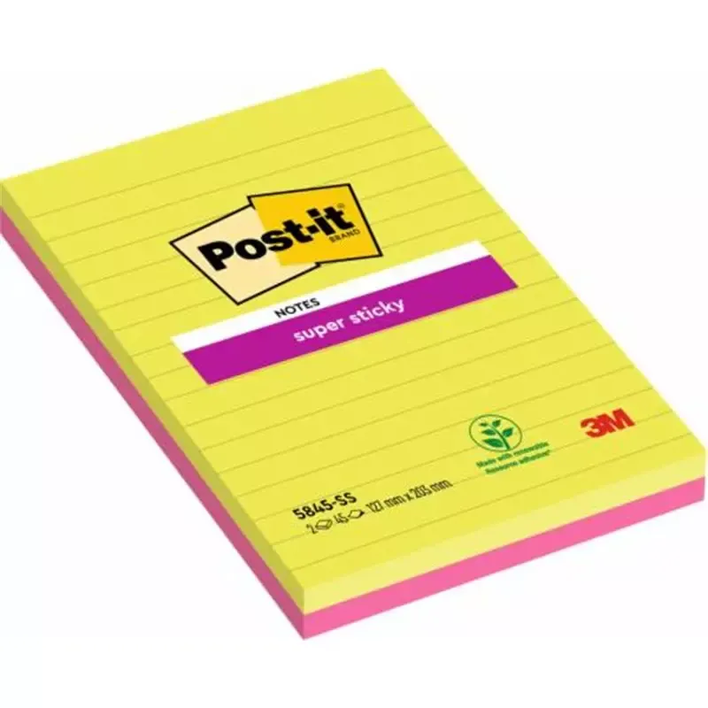 Bloc-note Super Sticky Notes, 125 x 200 mm vert et rose