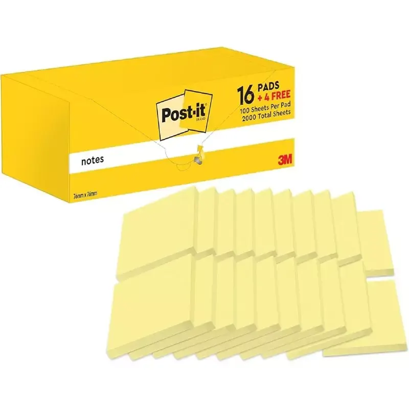 Bloc-notes adhésif, 76 x 76 mm, jaune, 16+4 gratuits