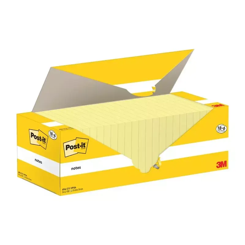 Bloc-notes adhésif, 76 x 76 mm, jaune, 18+6 gratuits