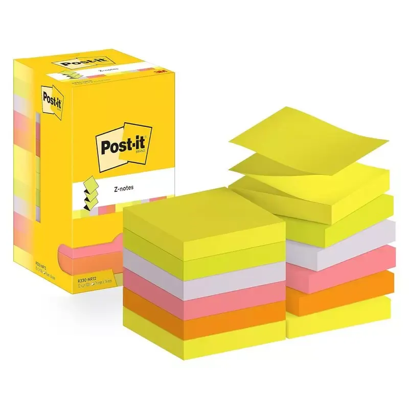 Bloc-notes adhésif z-notes, 76x76 mm, couleurs fluo