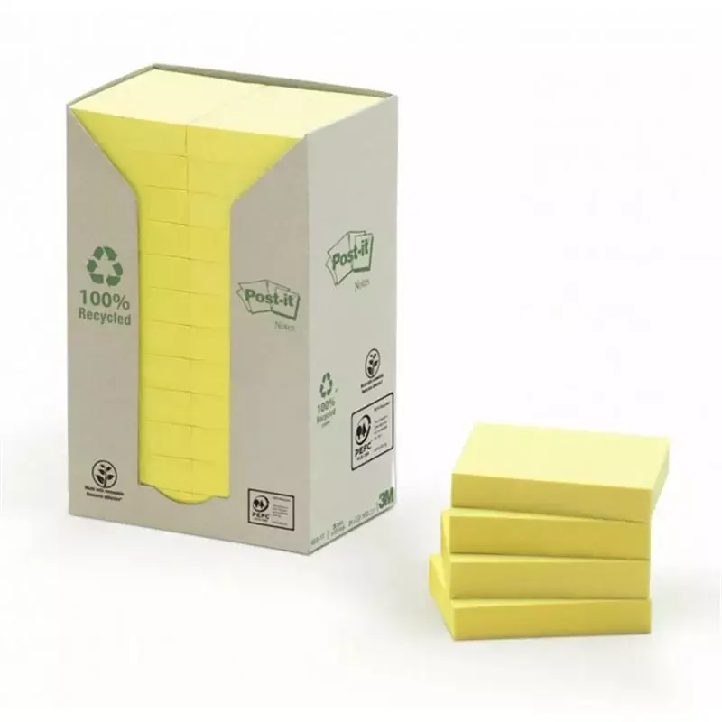 Bloc-Notes adhésives Post-it recyclables - 38x51 mm - 24 blocs - jaune