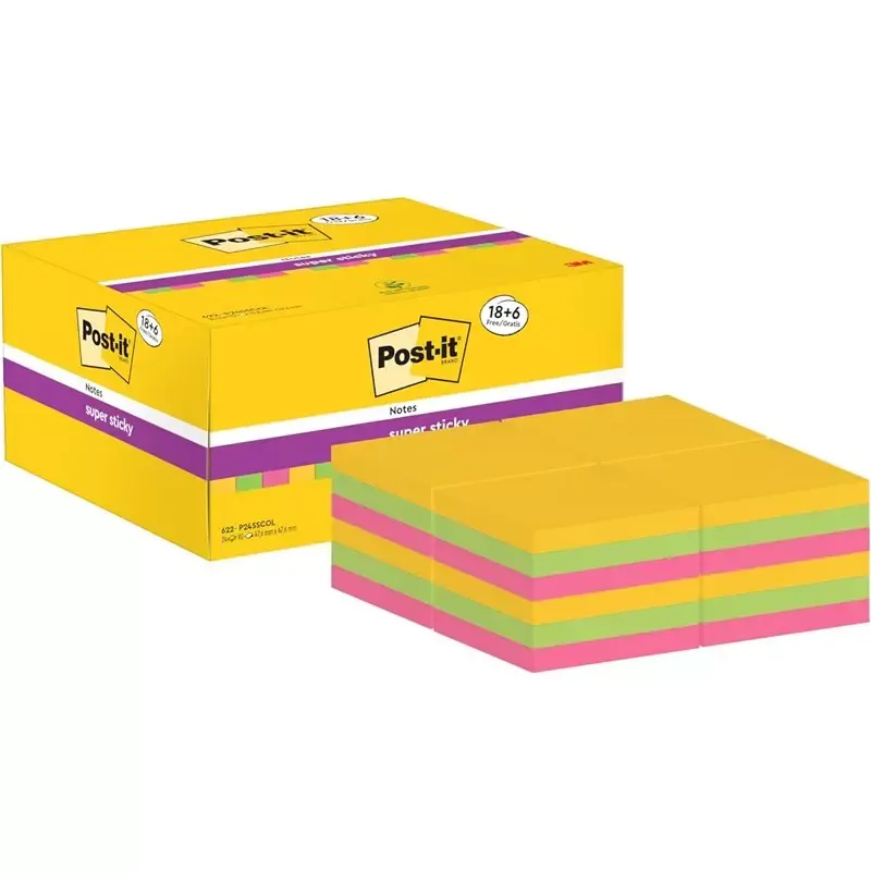 Bloc-notes super sticky notes, 47,6 x 47,6 mm, 18+6