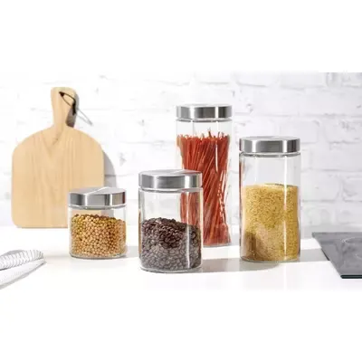Bocal rond en verre avec couvercle en inox, VIO