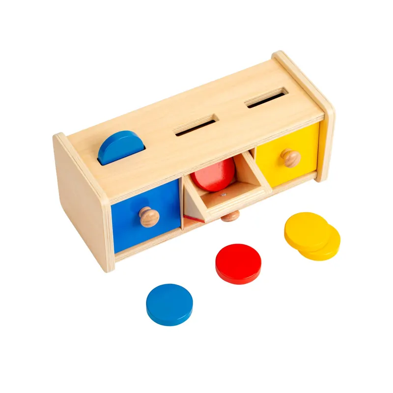 Boîte à jetons Montessori avec trois tiroirs