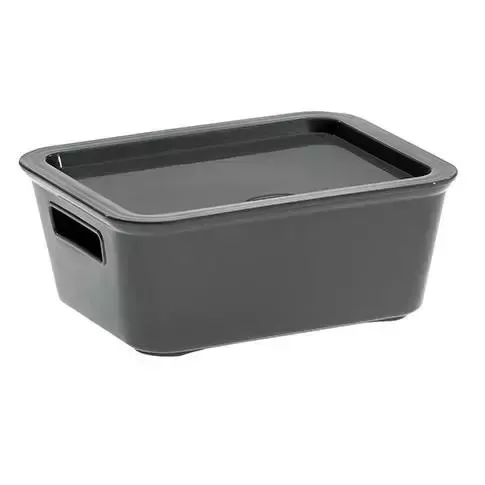 Boîte de rangement Bella avec couvercle, en plastique recyclé, anthracite