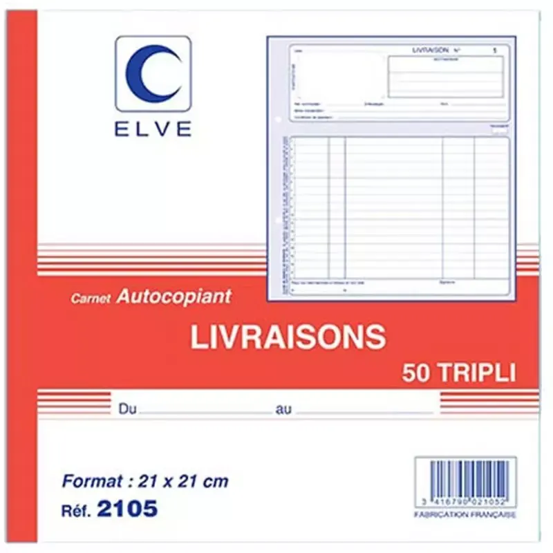 Carnet de bons de livraison Elve manifold 210 x 210 mm dupli autocopiant, 50 feuillets