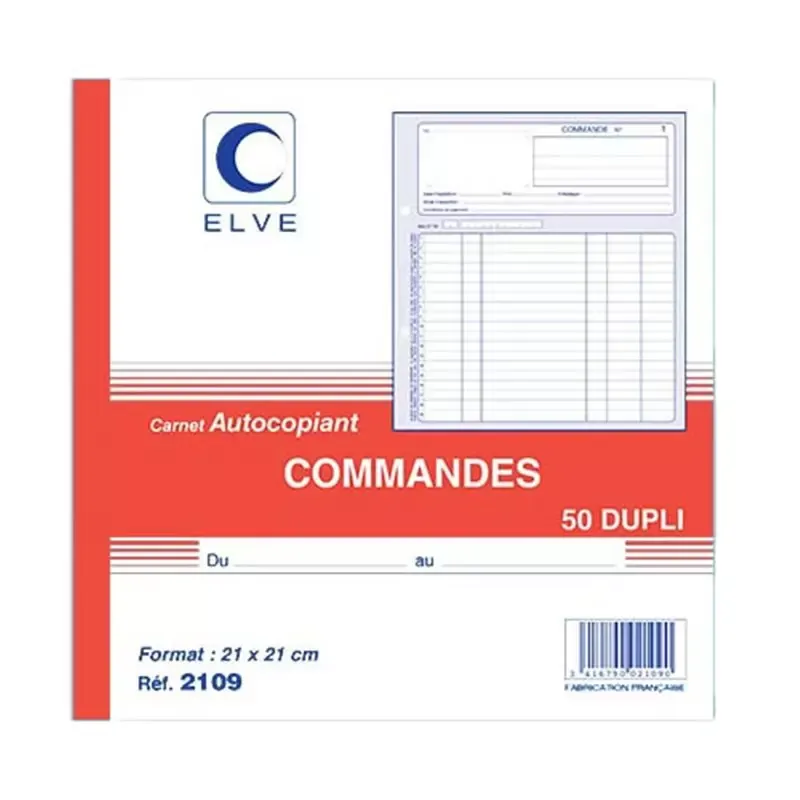 Carnet de commandes Elve manifold 210 x 210 mm dupli autocopiant, 50 feuillets