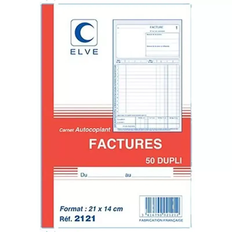 Carnet de Factures avec TVA Autocopiant A5 - 50 Feuillets Dupli Numérotés