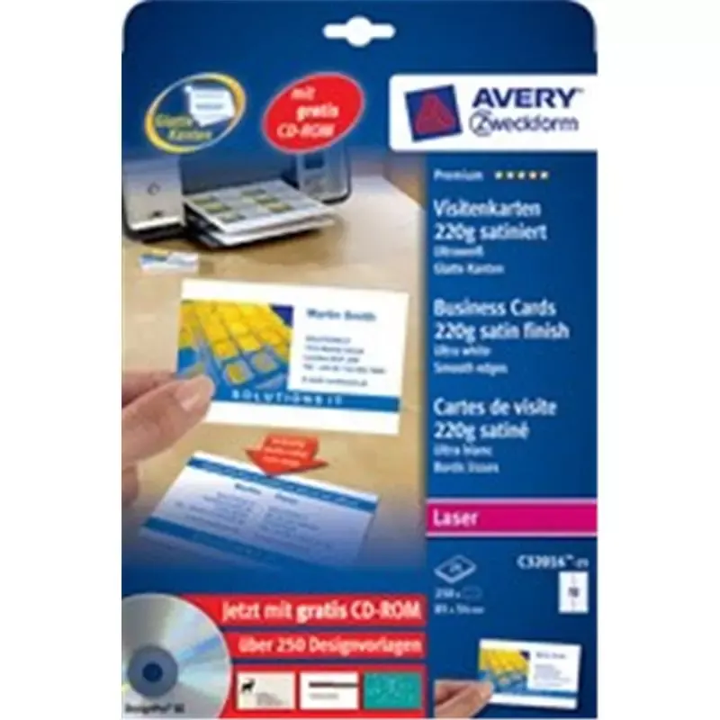 Cartes de visite Avery - 84 x 54 mm - satin - 220g - 250 cartes