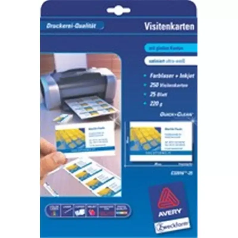 Cartes de visite Avery Laser - 85 x 54 mm - satin - 220g - 100 cartes