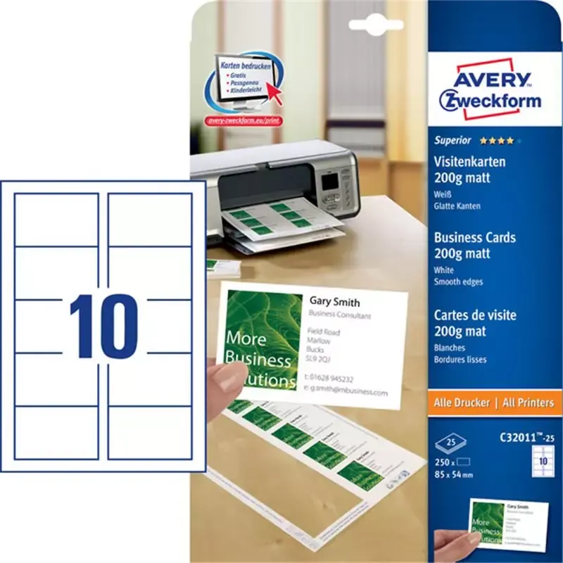 Cartes de visite laser et jet d'encre - 85 x 54 mm - mat - 200g - 5000 cartes