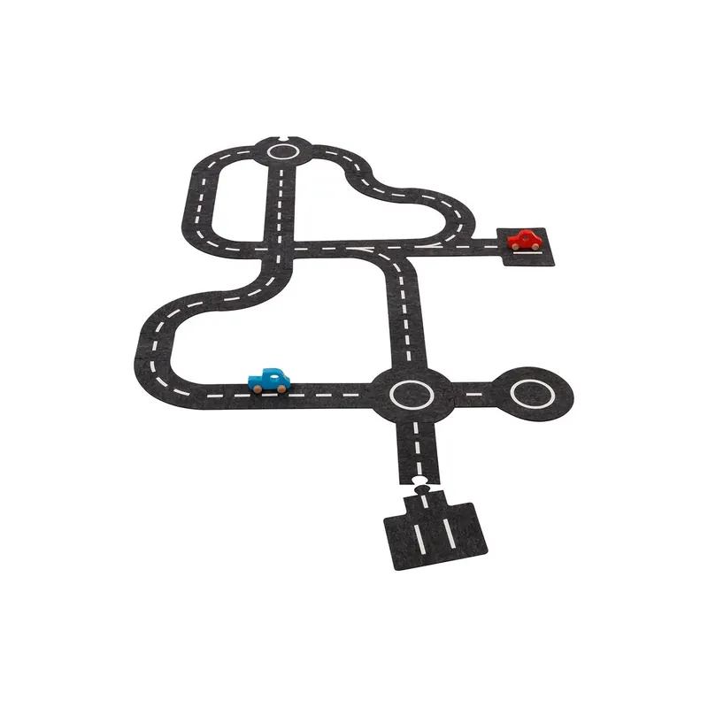 Circuit en feutrine avec 2 voitures en bois Goki