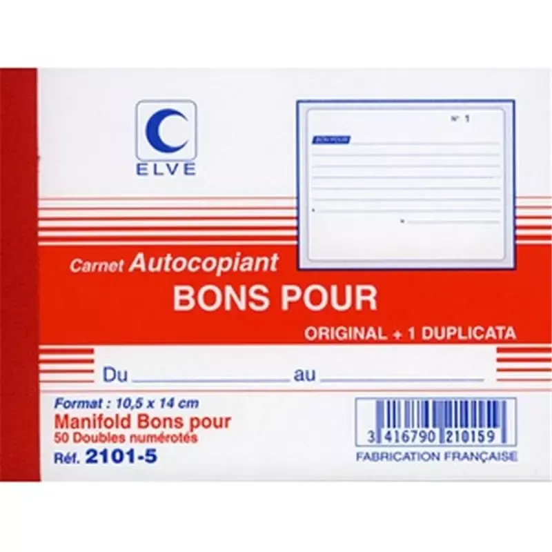 ELVE carnet "Bon pour" -105 x 140 mm -dupli autocopiant