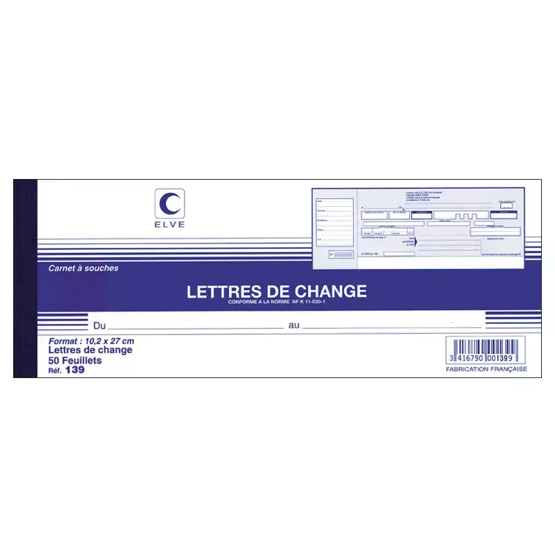 ELVE carnet "lettres de change" traite normalisees