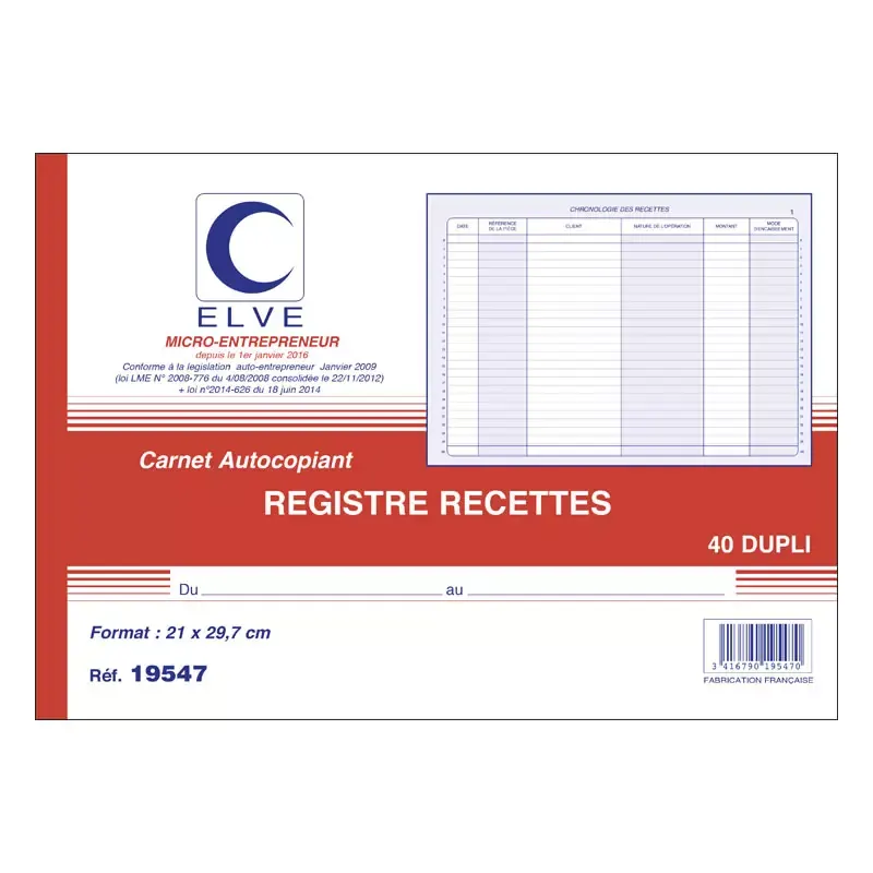 ELVE Manifold - Recettes: auto-entrepreneurs - 40 feuillets