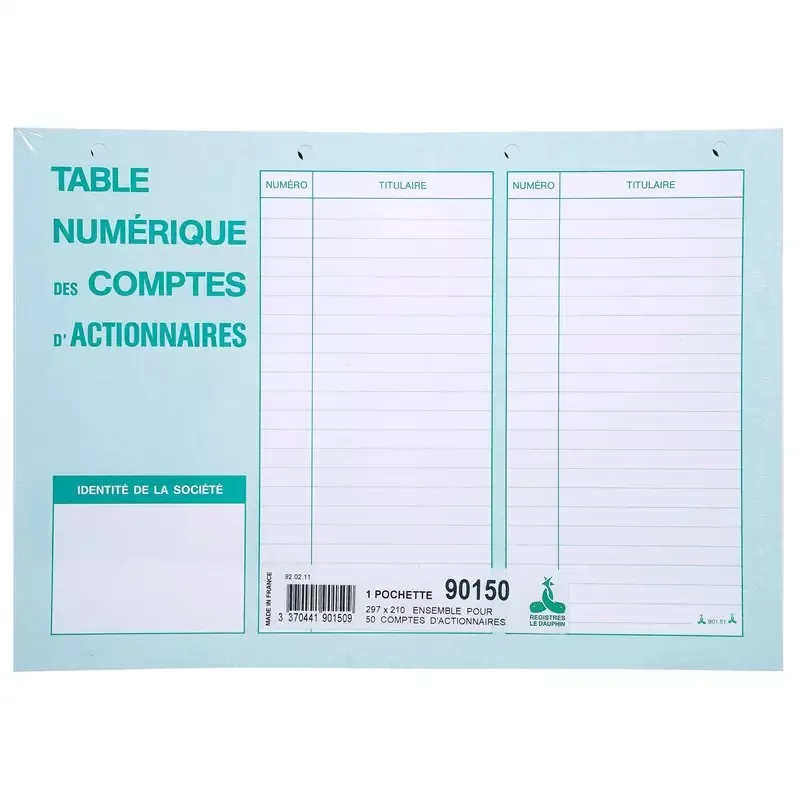 Ensemble compte d'actionnaires Exacompta - 50 feuillets A4, SA et SAS 90150D