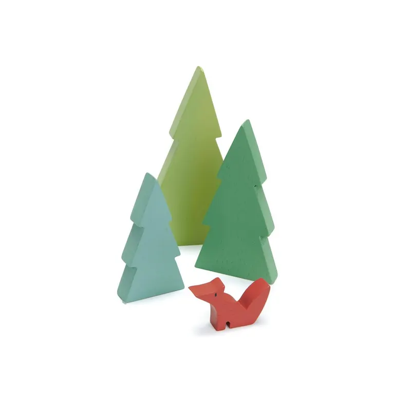 Ensemble d'arbres (sapin) ave figurine renard en bois - Jouet libre