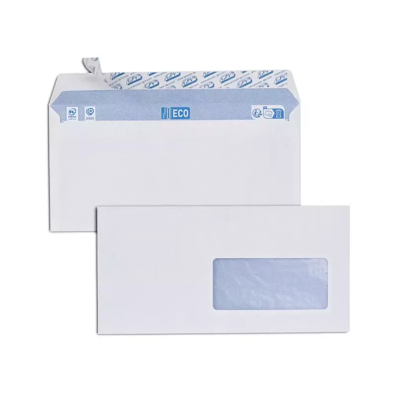 Enveloppes 75g à bande de protection avec fenêtre - DL - 110 x 220 mm - 500 pcs - blanc