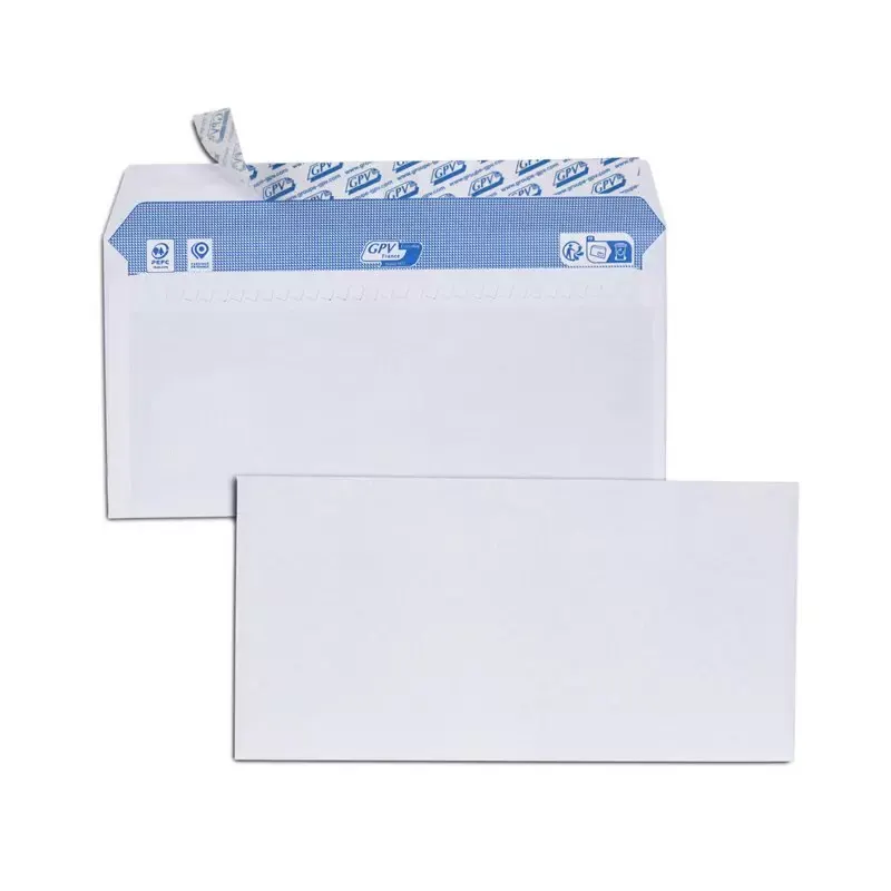 Enveloppes 90g à bande de protection sans fenêtre - DL - 110 x 220 mm - 500 pcs - blanc