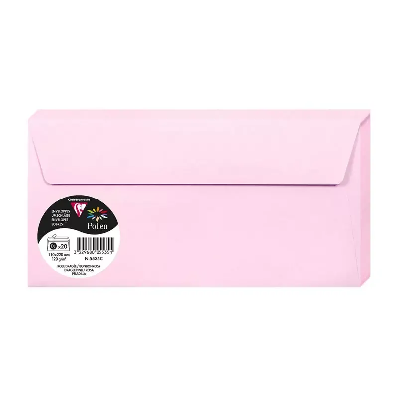 Enveloppes DL 110 x 220 mm mm - 20 pièces - Rose