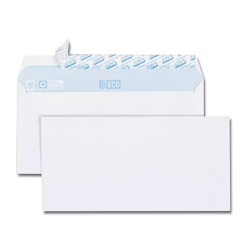 Enveloppes DL GPV Green ECO 110 x 220 mm sans fenêtre, 75 g, blanches, bande de protection (lot de 500)