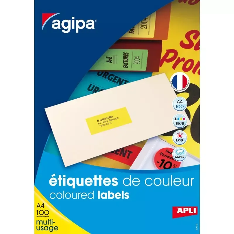Étiquettes adresse - 70 x 31 mm - jaune - coins droits - 2700 étiquettes