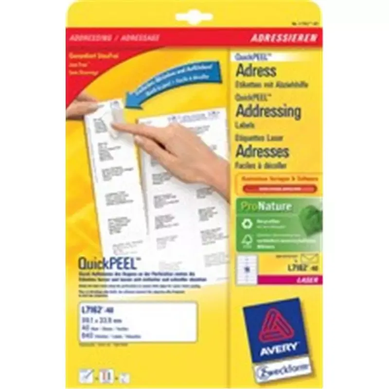 Étiquettes adresse Avery QuickPEEL 63,5 x 33,9 mm blanches (2400 étiquettes)