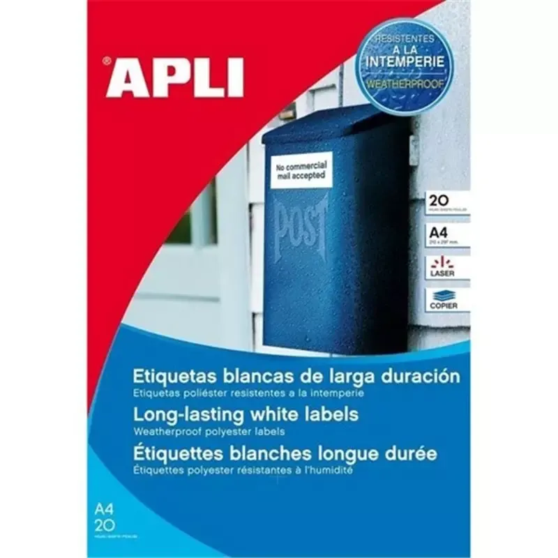 Étiquettes polyester Apli blanches résistantes aux intempéries 99,1 x 42,3 mm (240 étiquettes)