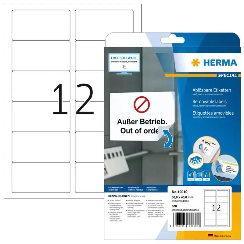 Étiquettes repositionnables Herma 88,9 x 46,6 mm blanches A4 (300 étiquettes)