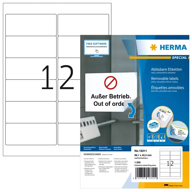 Etiquettes repositionnables Herma – 99,1 x 42,3 mm – blanc