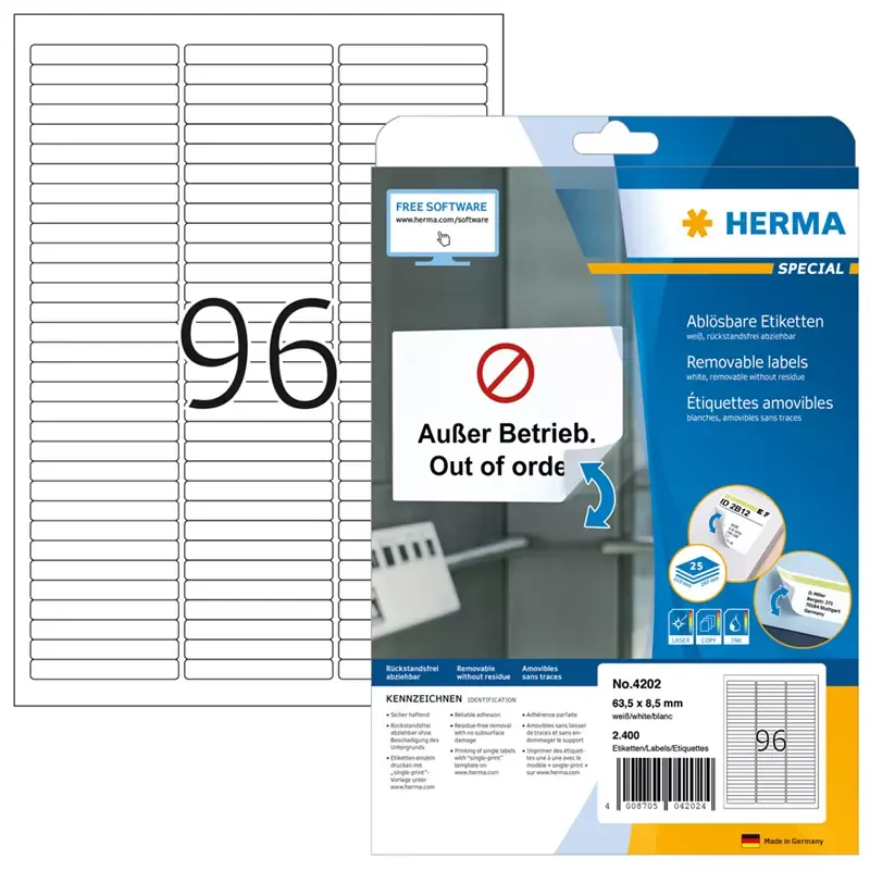 Étiquettes repositionnables Herma Movables blanches 63,5 x 8,5 mm (2 400 étiquettes)
