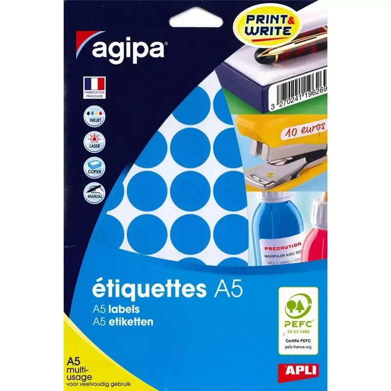 Étiquettes rondes imprimables - diamètre 24 mm - 400 étiquettes bleues