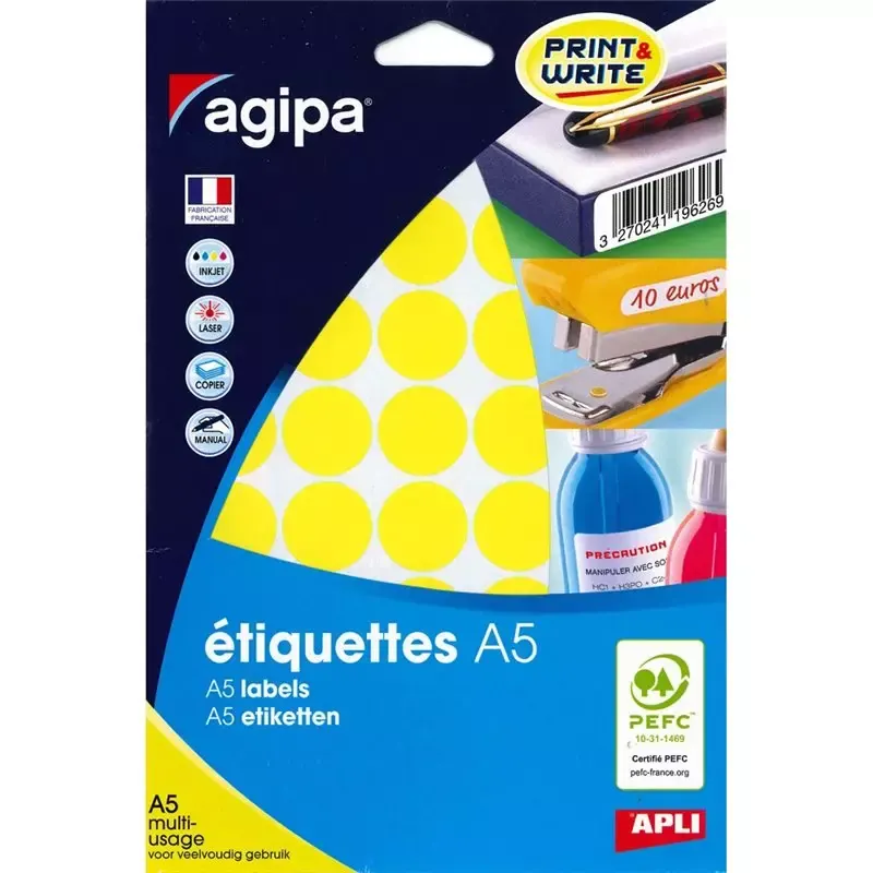 Étiquettes rondes imprimables - diamètre 24 mm - 400 étiquettes jaunes