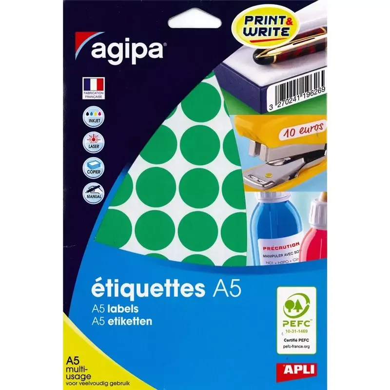 Étiquettes rondes imprimables - diamètre 24 mm - 400 étiquettes vertes