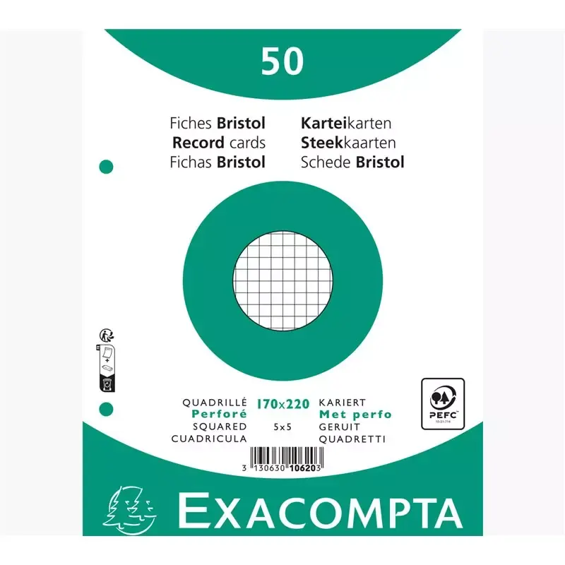 EXACOMPTA 100 Fiches bristol 170 x220 mm - quadrillé - blanc