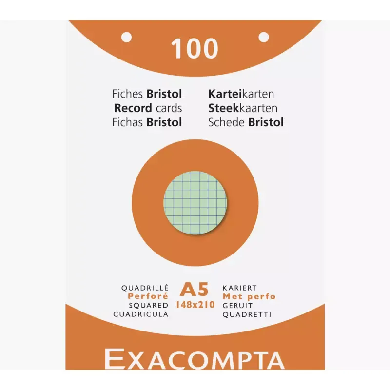 EXACOMPTA 100 Fiches bristol A5 - quadrillé - assorti