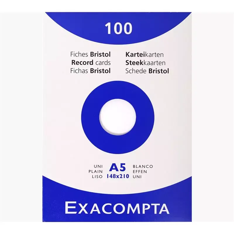 EXACOMPTA 100 Fiches bristol A5 - uni - blanc