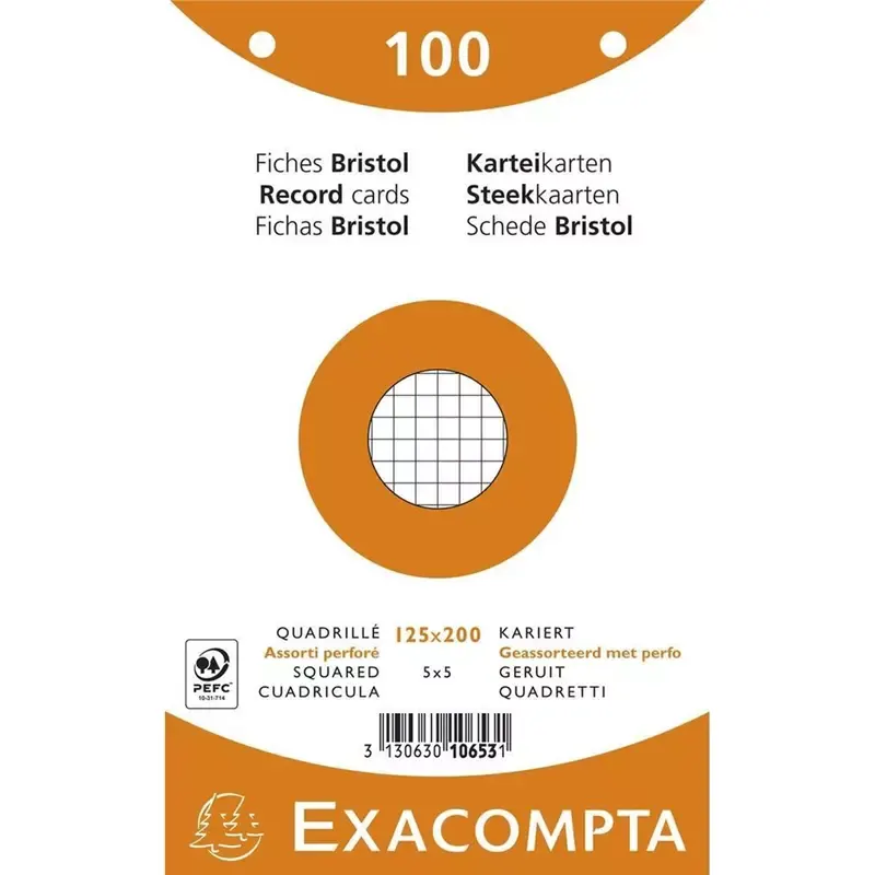 EXACOMPTA Fiches bristol 125 x 200 mm quadrillé assorti