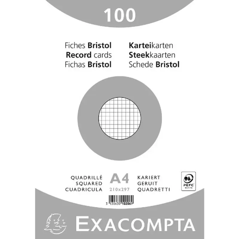 EXACOMPTA Fiches bristol A4 quadrillé blanc