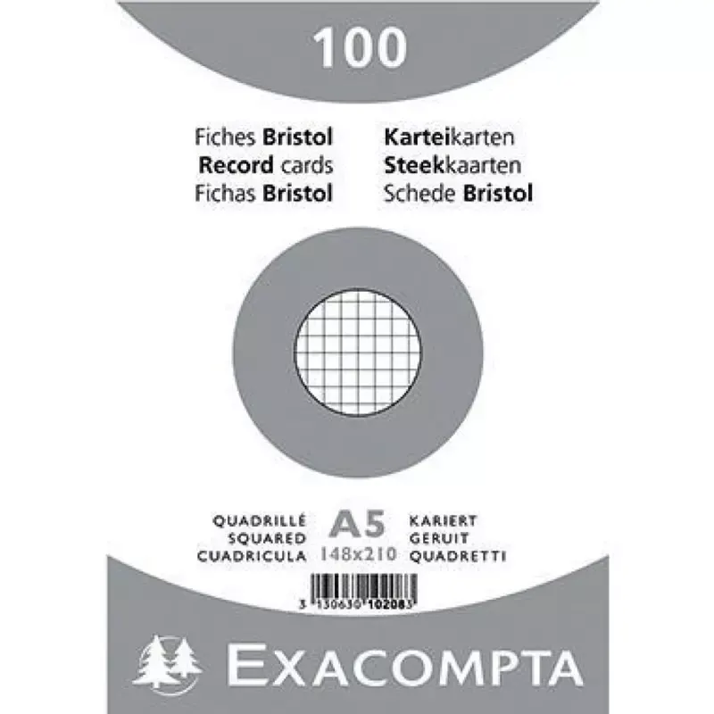 EXACOMPTA Fiches bristol A5 quadrillé blanc