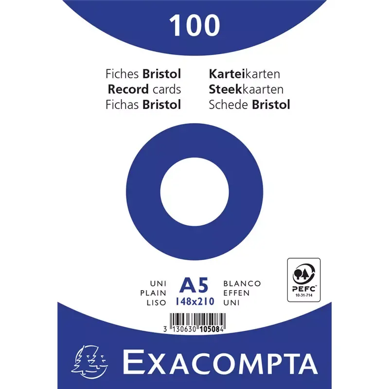 EXACOMPTA Fiches bristol A5 uni blanc