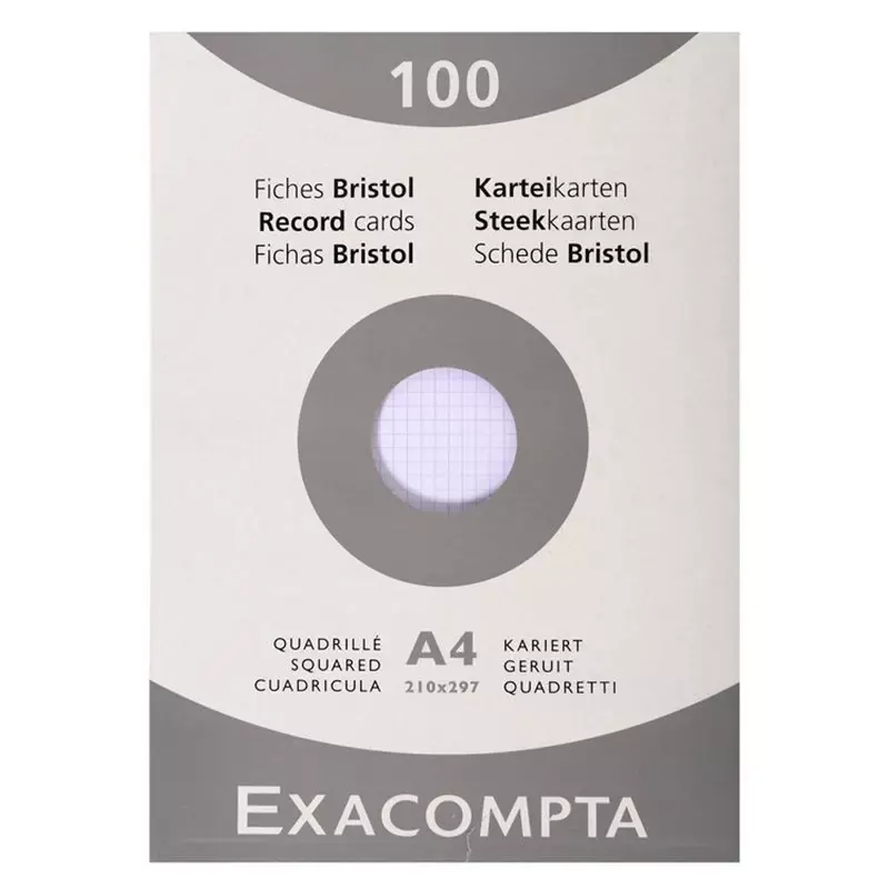 Fiche Bristol non perforée - A4 - carreaux - 205g - blanc