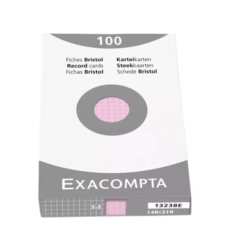 Fiche Bristol non perforée - A5 - carreaux - 205g - rose