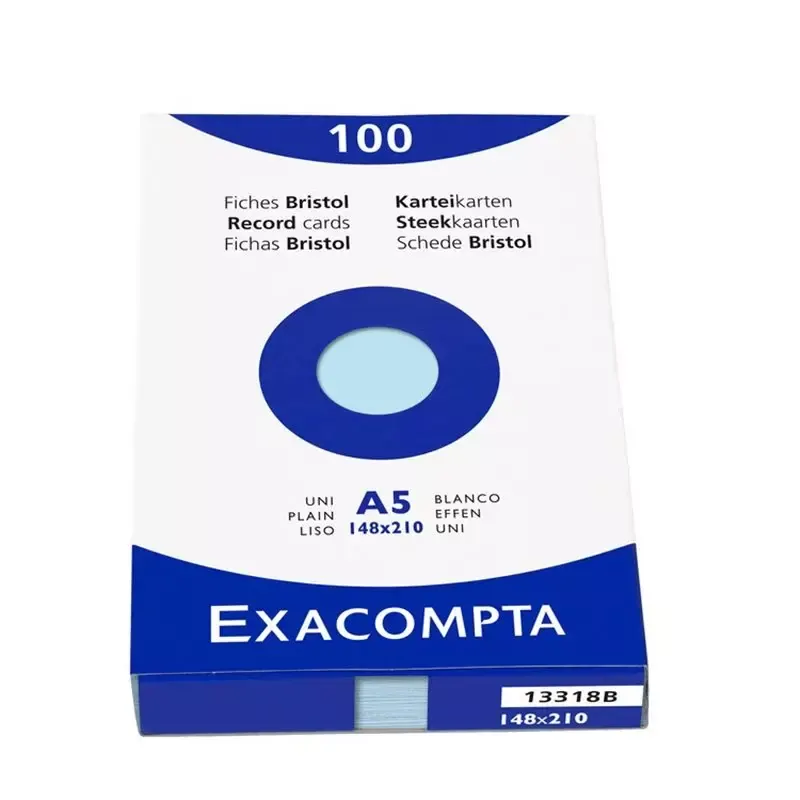 Fiche Bristol non perforée - A5 - uni - 205g - bleu azur
