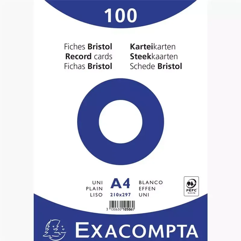 Fiches bristol format A4 - EXACOMPTA - uni - blanc