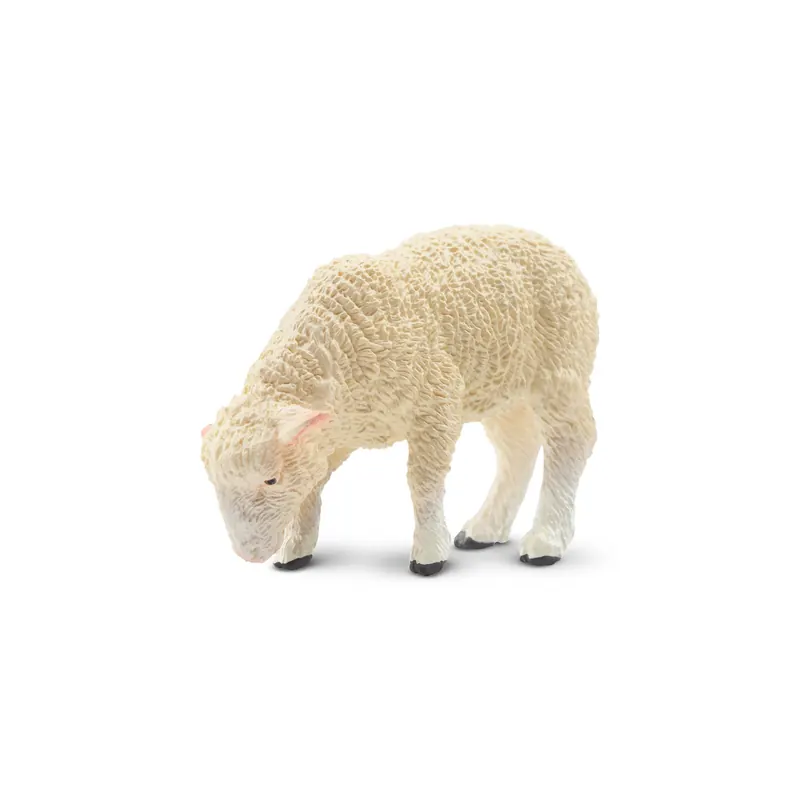 Figurine agneau blanc qui broute ToyMany - Jouet bébé mouton