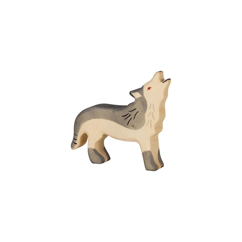 Figurine loup hurlant en bois - Animaux des bois Holztiger