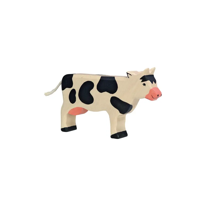 Figurine Vache Noire Debout Holztiger - Animaux De La Ferme