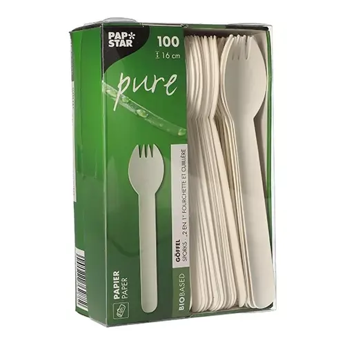 Fourchette et cuillère 2en1 en papier