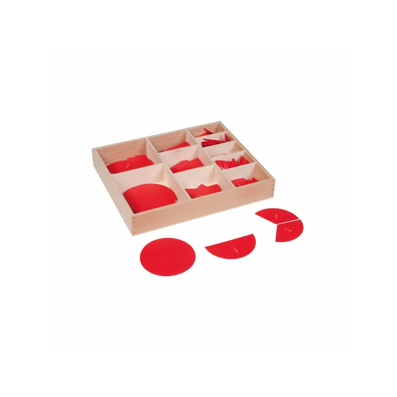 Fractions Montessori prédécoupées en plastique rouge avec boîte Nienhuis